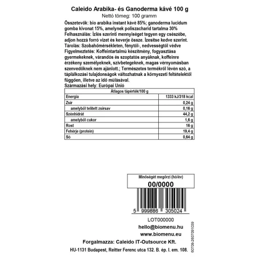 Caleido kava Arabica i Ganoderma, 100 g oznaka podataka
