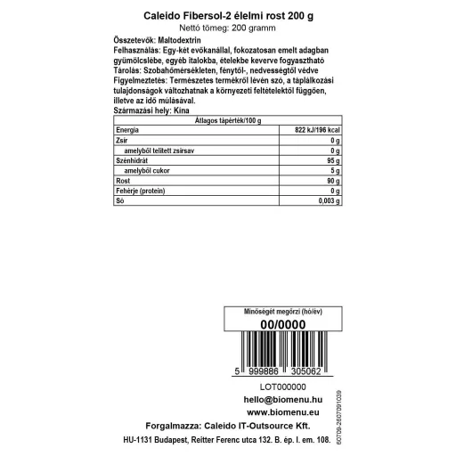 Caleido prehrambena vlakna Fibersol-2, 200 g oznaka podataka