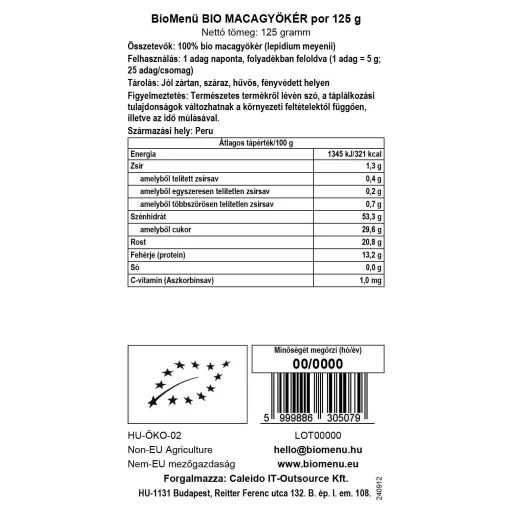 BioMenü organski prah korijena maka 125 g oznaka podataka