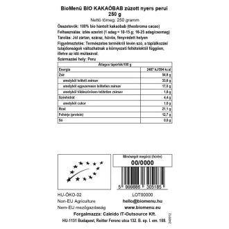 BioMenü organski zdrobljeni sirovi peruanski zrnci kakaa 250 g slika proizvoda