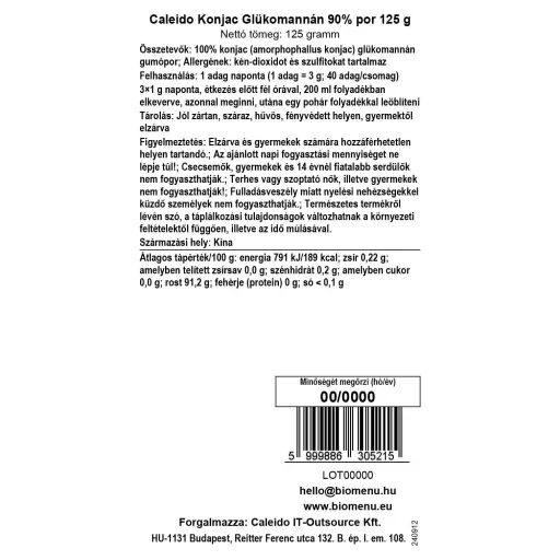 Caleido prašak konjac glukomannana 90%, 125 g oznaka podataka