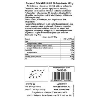 BioMenü Bio SPIRULINA ALGA tablete 125 g slika proizvoda