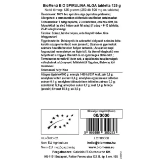 BioMenü organske tablete spiruline 125 g slika proizvoda
