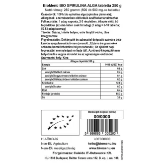 BioMenü Bio SPIRULINA ALGA tablete 250 g slika proizvoda