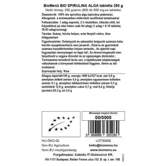 BioMenü organske tablete spiruline 250 g slika proizvoda
