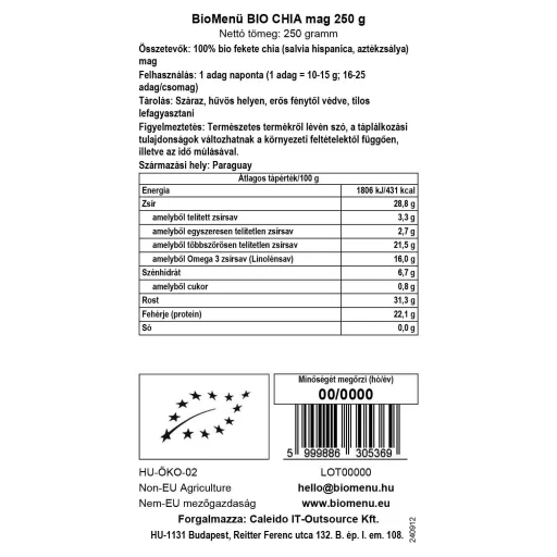 BioMenü organske sjemenke chia 250 g oznaka podataka