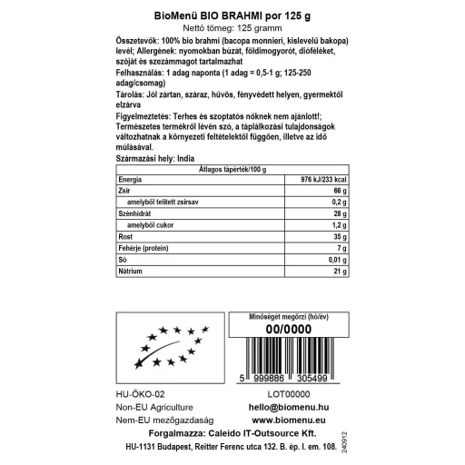 BioMenü organski prah od brahmi 125 g oznaka podataka