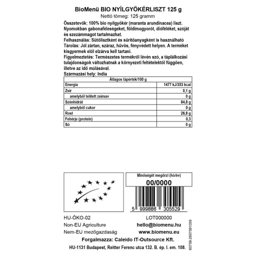BioMenü organski škrob od korijena arrowroota 125 g oznaka podataka