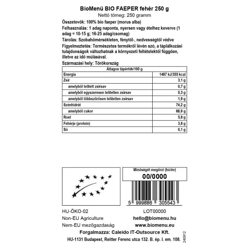 BioMenü organski bijeli heljda 250 g oznaka podataka