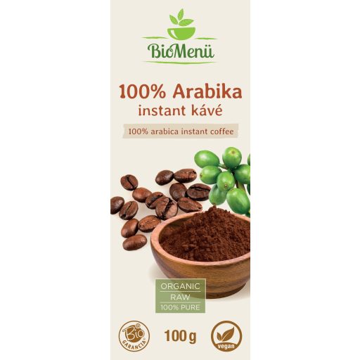 BioMenü organska instant kava 100% Arabica 100 g označiti
