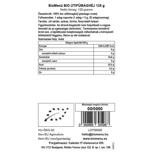 BioMenü organska psyllium ljuska 125 g oznaka podataka
