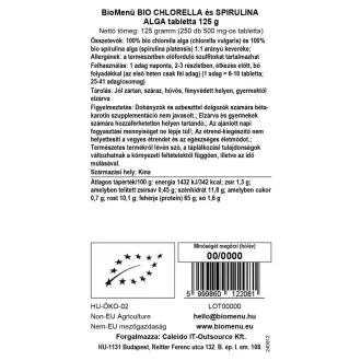 BioMenü organske tablete alge chlorelle i spiruline 125 g slika proizvoda