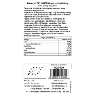 BioMenü organski prah sibirskog ginsenga 60 g slika proizvoda
