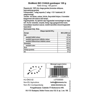 BioMenü organski prah gljive chaga 100 g slika proizvoda