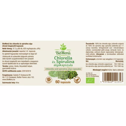BioMenü organske kapsule alge chlorelle i spiruline 60 kom. označiti