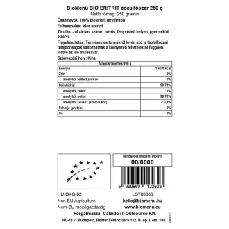 BioMenü organski zaslađivač eritritol 250 g slika proizvoda