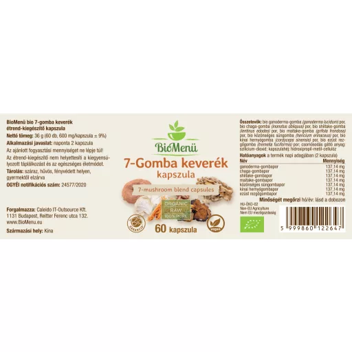 BioMenü organske kapsule mješavine 7 vrsta gljiva 60 kom označiti
