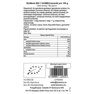 BioMenü organski prah mješavine 7 vrsta gljiva 100 g slika proizvoda