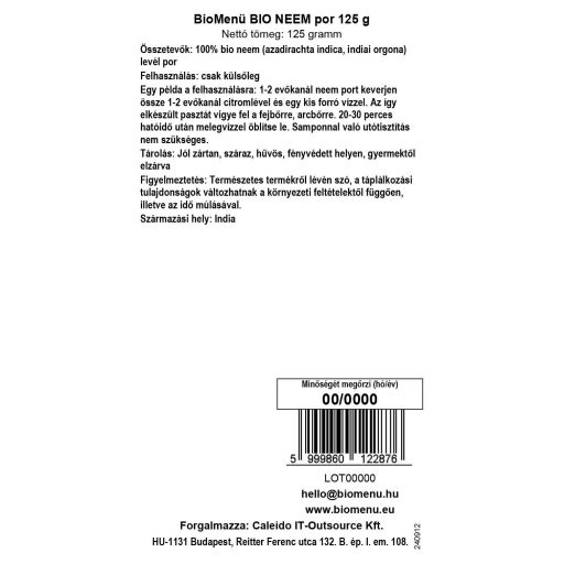 BioMenü organski prah od neema 125 g oznaka podataka