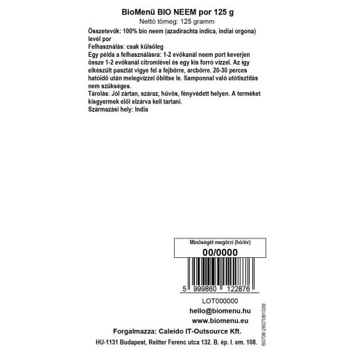 BioMenü organski prah od neema 125 g oznaka podataka