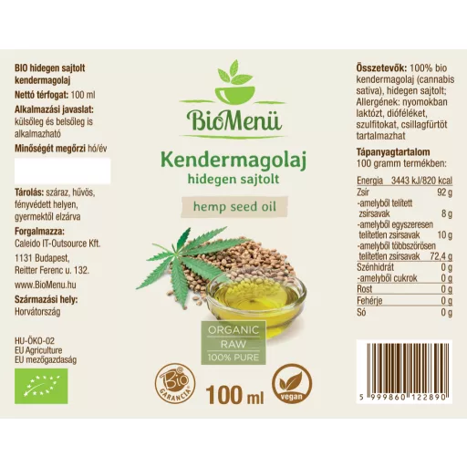 BioMenü organsko ulje sjemenki konoplje 100 ml označiti