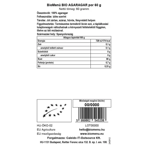 BioMenü organski prah agar-agara 60 g oznaka podataka