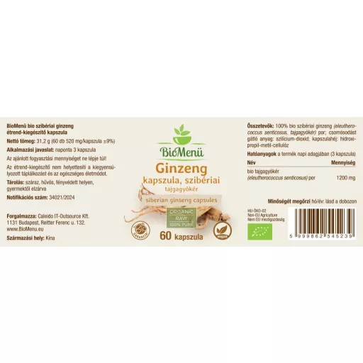 BioMenü organske kapsule sibirskog ginsenga 60 kom. označiti
