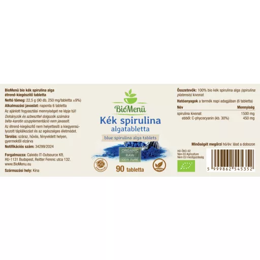 BioMenü organske tablete plave alge spirulina 90 kom označiti
