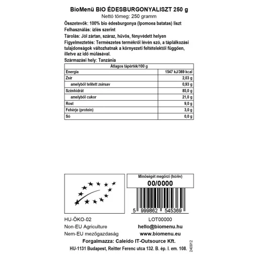 BioMenü organski brašno od batata 250 g oznaka podataka
