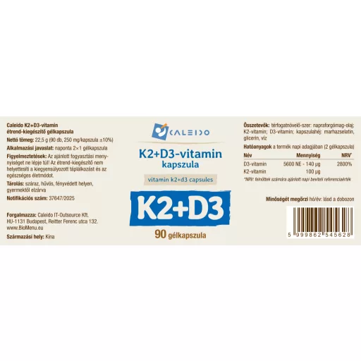Caleido gel kapsule vitamina K2 + D3, 90 kapsula označiti