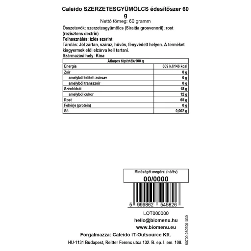 Caleido Sladilo od monaškog voća 60 g oznaka podataka